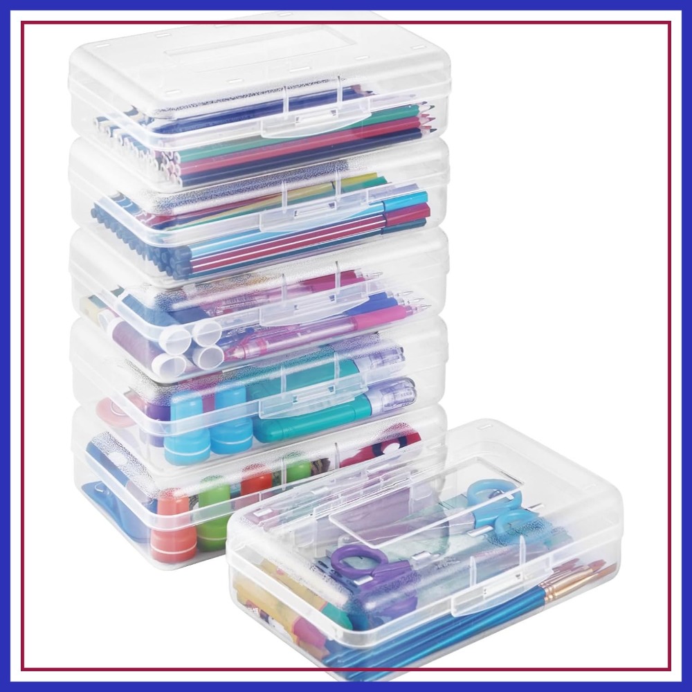 Art Craft Organizer - 6 Pack Plastic Pencil Case Box,