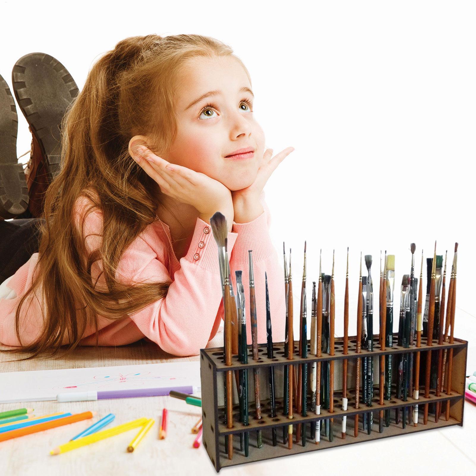 Art Craft Organizer - 25CM Wall Wooden Brush Holder 67-Slot
