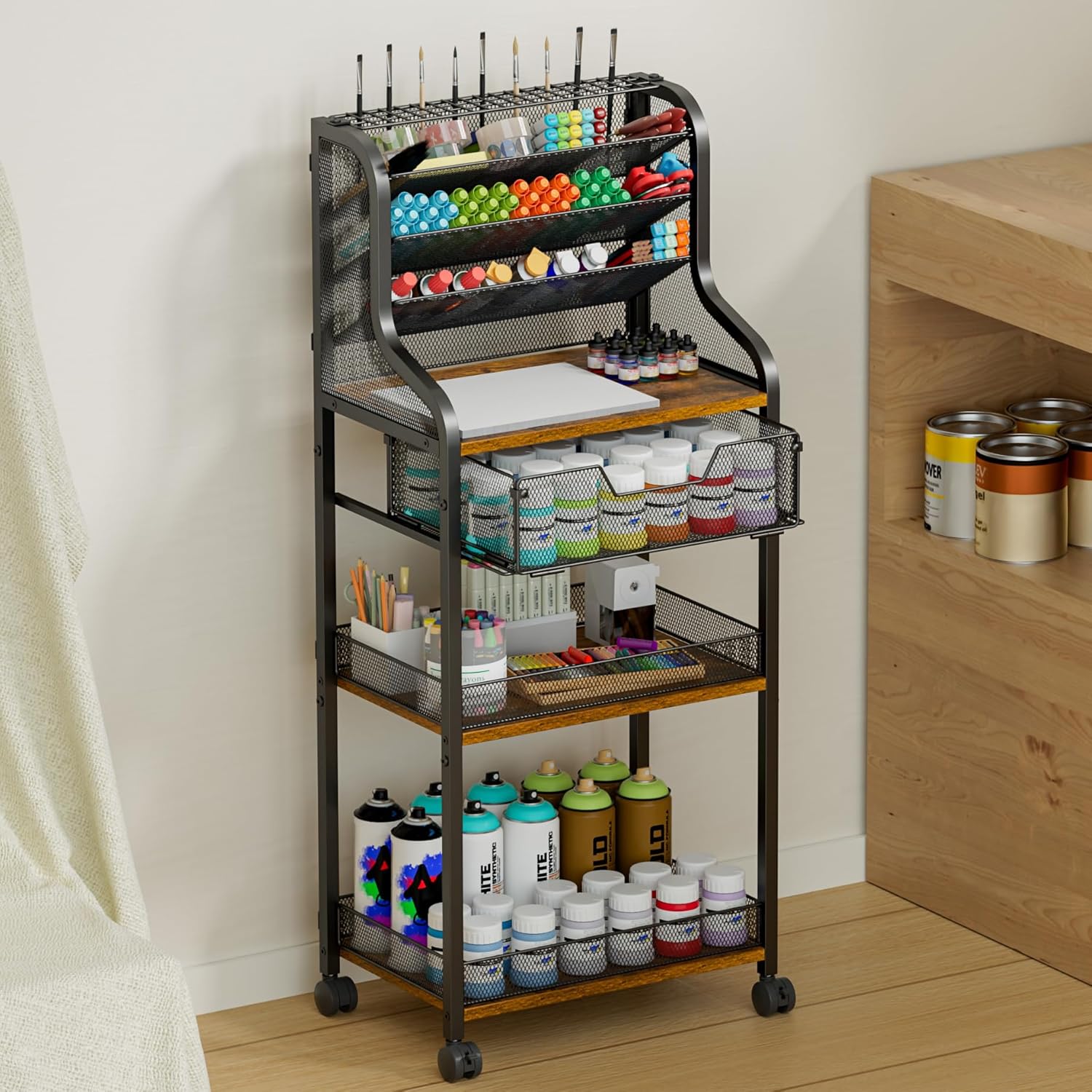 Art Craft Organizer - 7-Tier Rolling Utility Cart with Drawer,