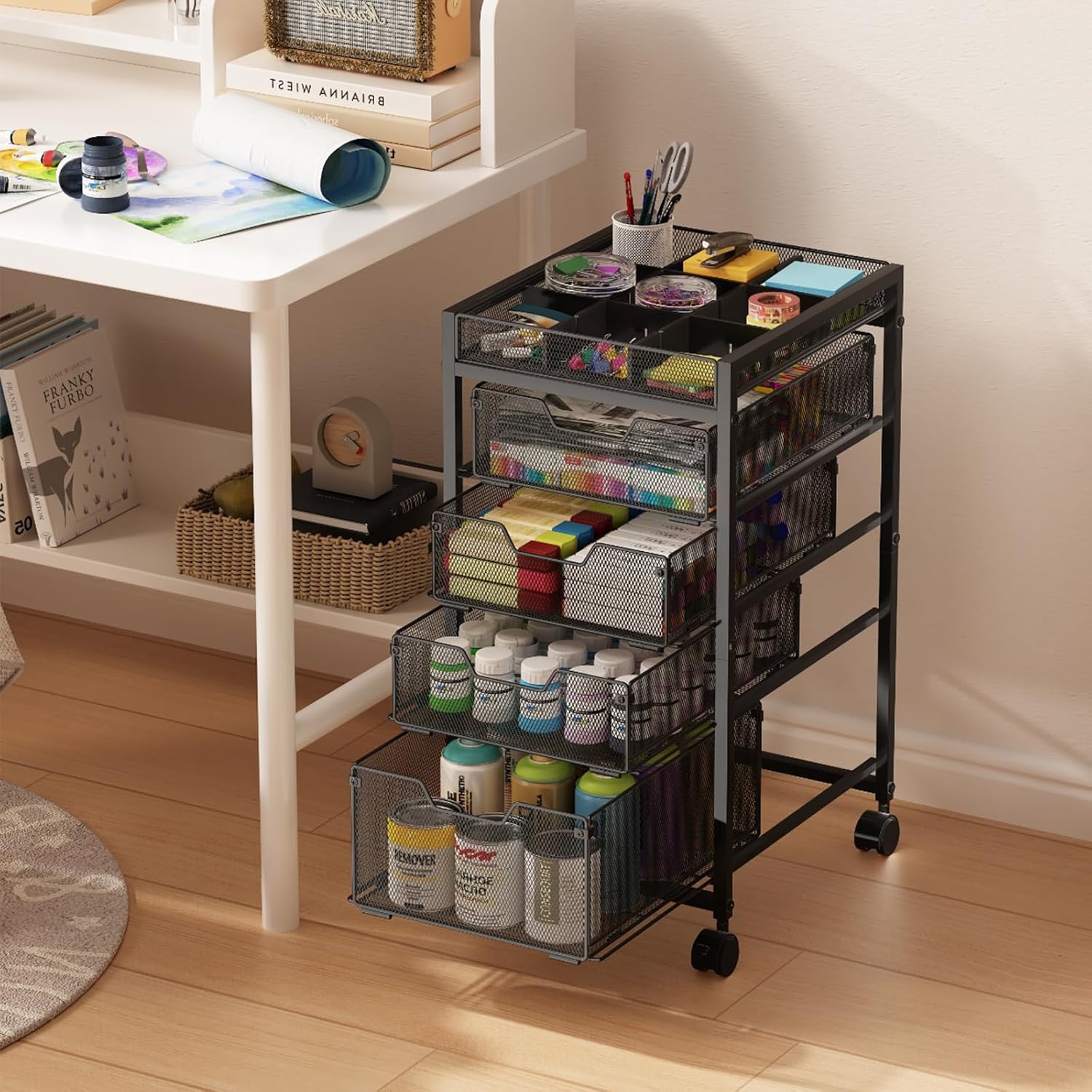 Rolling Utility Cart with 4 Dr - Art Craft Organizer avis et prix