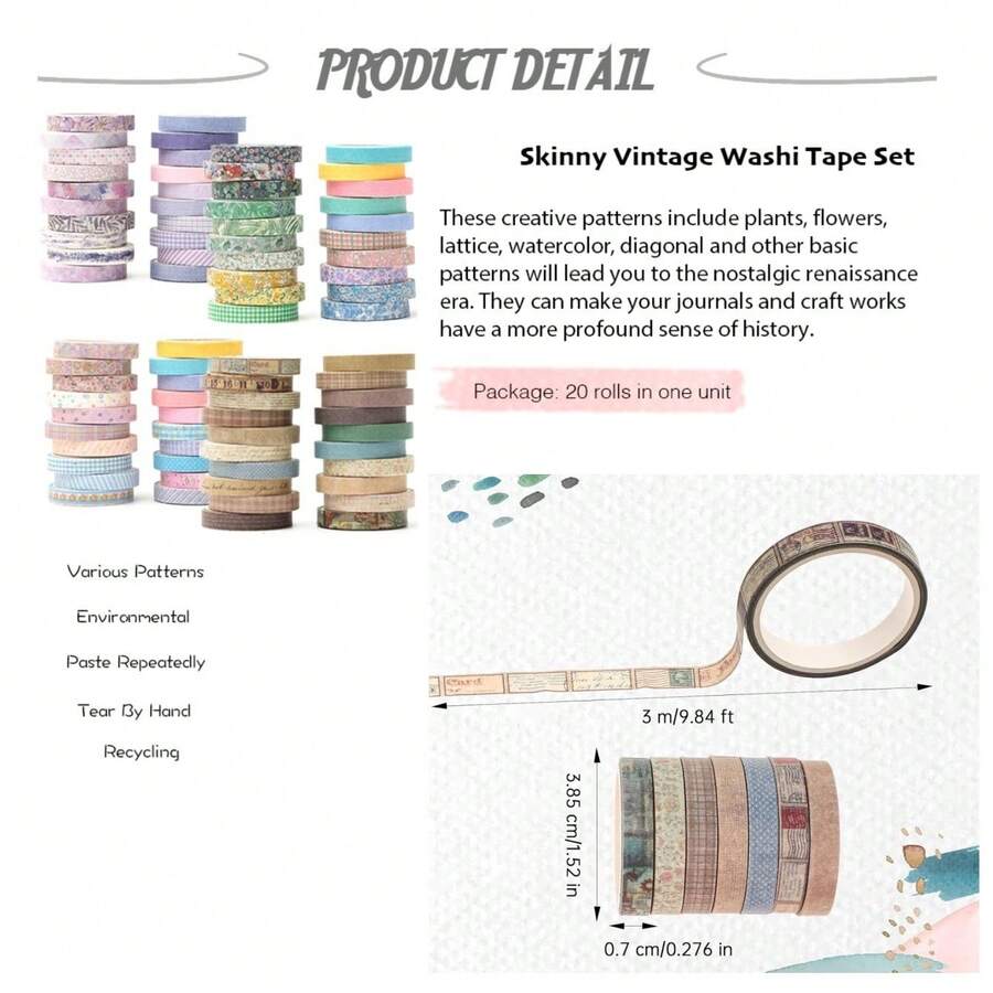 20Rolls Vintage Washi Tape Set - Art Craft Journals avis et prix