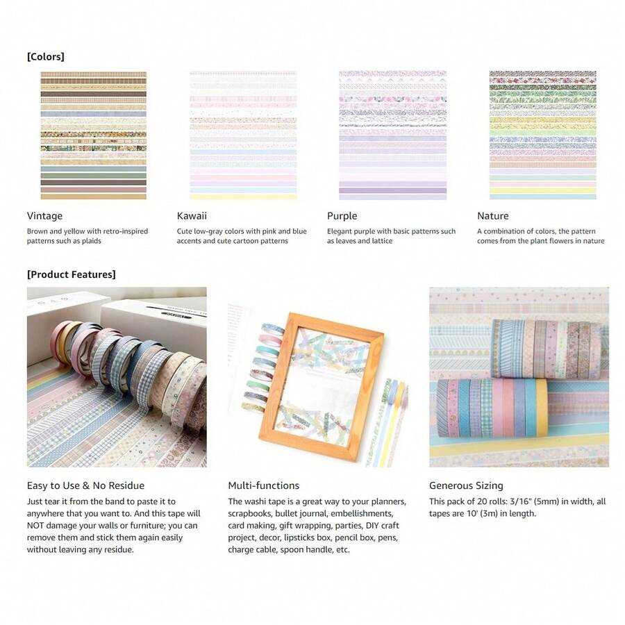 20Rolls Vintage Washi Tape Set - Art Craft Journals avis et prix